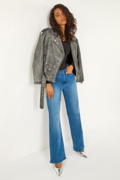 Dusk Blue Denim Stretch Wide Leg Jeans