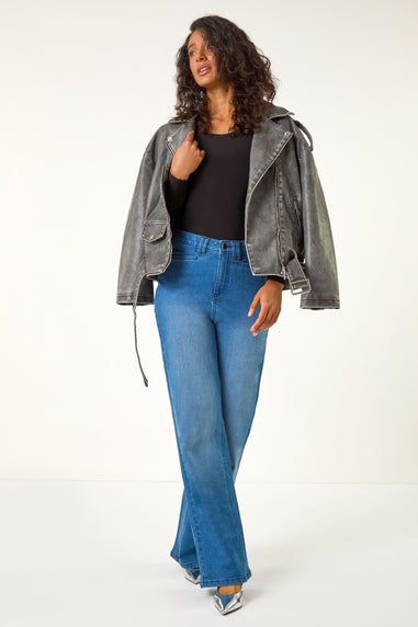 Dusk Blue Denim Stretch Wide Leg Jeans