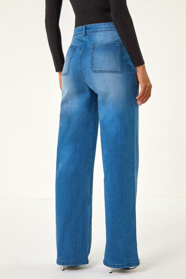 Dusk Blue Denim Stretch Wide Leg Jeans