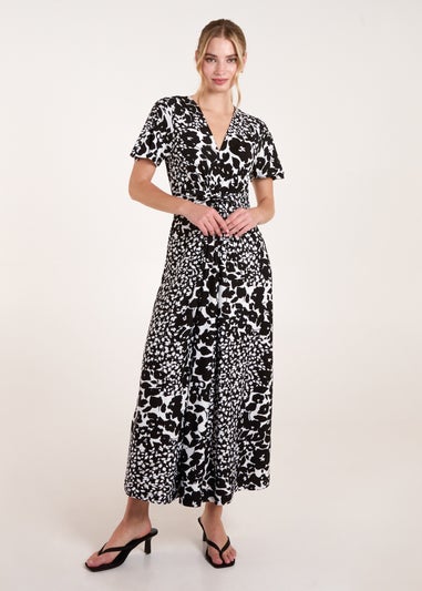 Blue Vanilla Black/White Twist Front Printed Maxi Dress