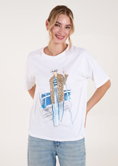 Blue Vanilla White Sequin Cruise T-Shirt