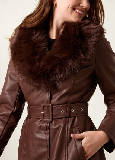 Blue Vanilla Chocolate Faux Fur PU Longline Coat