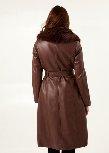 Blue Vanilla Chocolate Faux Fur PU Longline Coat