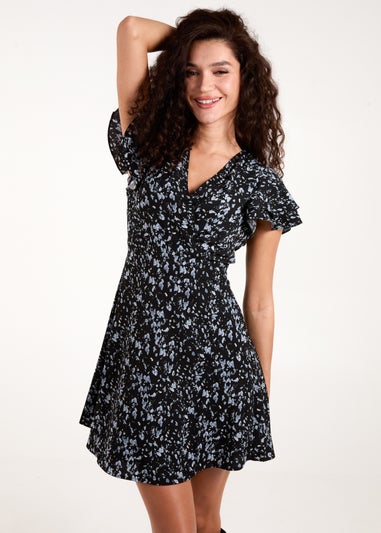 Blue Vanilla Black Frill Sleeve Mini Dress