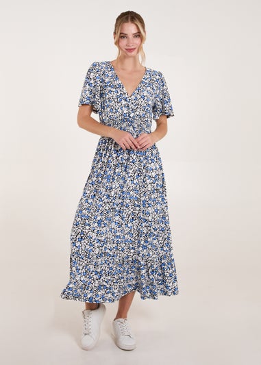 Blue Vanilla Blue Floral Wrap Front Maxi Dress