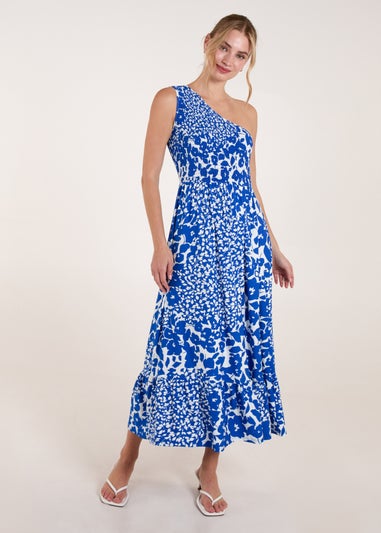 Blue Vanilla Blue Shirred Waist One Shoulder Maxi Dress