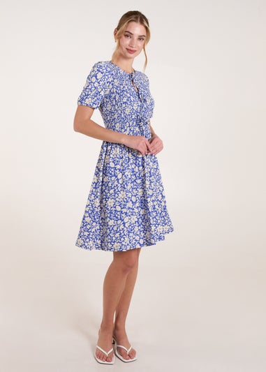 Blue Vanilla Blue Tie Keyhole Front Puff Sleeve Dress