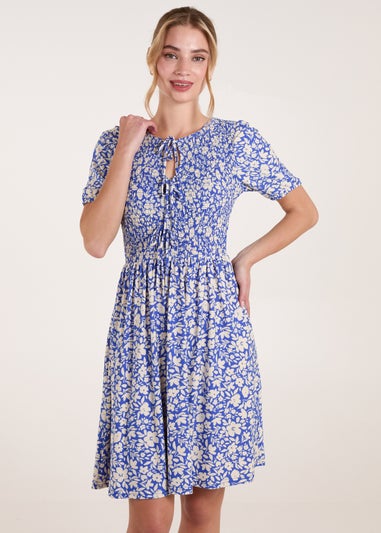 Blue Vanilla Blue Tie Keyhole Front Puff Sleeve Dress