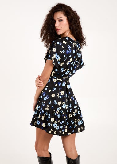 Blue Vanilla Black Tie Waist Floral Mini Dress