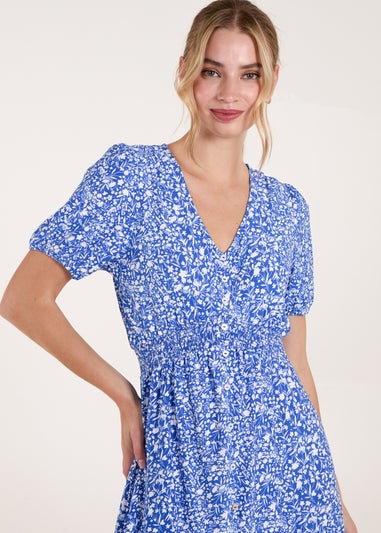 Blue Vanilla Blue Short Sleeve Button Front Split Front Midi Dress