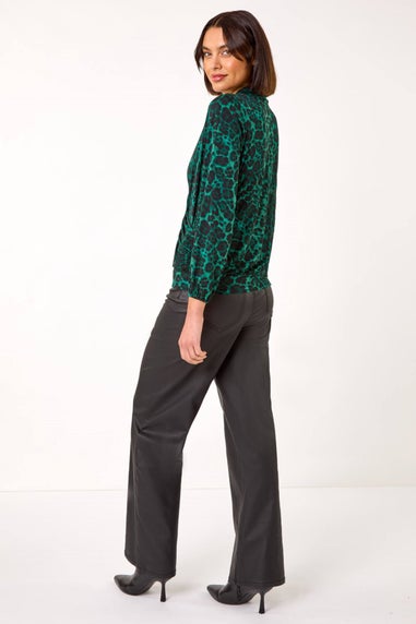 Roman Dark Green Animal Print Wrap Top