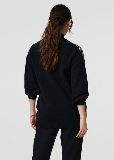 Izabel London Black Sequin Embellished Puff Sleeve Jumper