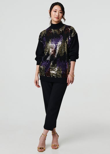 Izabel London Black Sequin Embellished Puff Sleeve Jumper
