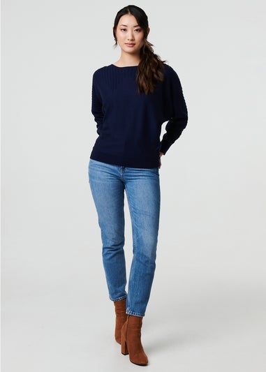 Izabel London Navy Stripe Texture Boat Neck Boxy Fit Jumper