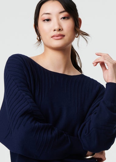 Izabel London Navy Stripe Texture Boat Neck Boxy Fit Jumper