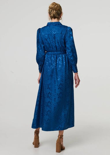 Izabel London Blue Metallic Puff Sleeve Maxi Shirt Dress