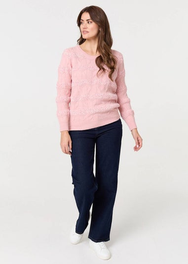 Izabel London Pink Textured Long Sleeve Knit Jumper