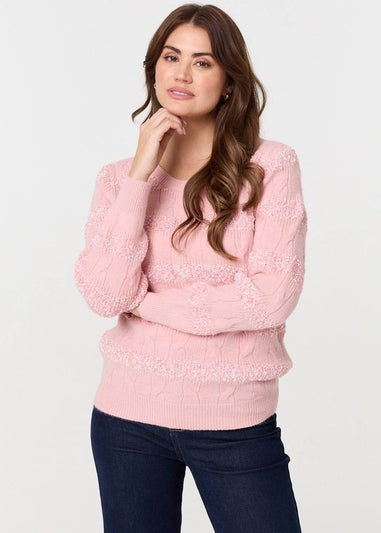 Izabel London Pink Textured Long Sleeve Knit Jumper