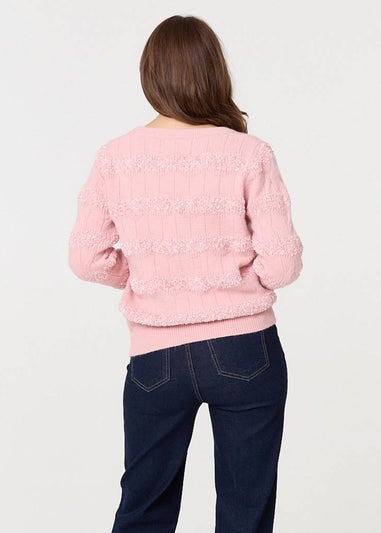 Izabel London Pink Textured Long Sleeve Knit Jumper