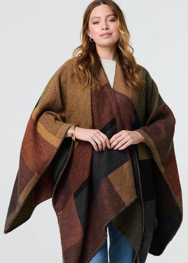 Izabel London Brown Colour Block Relaxed Poncho