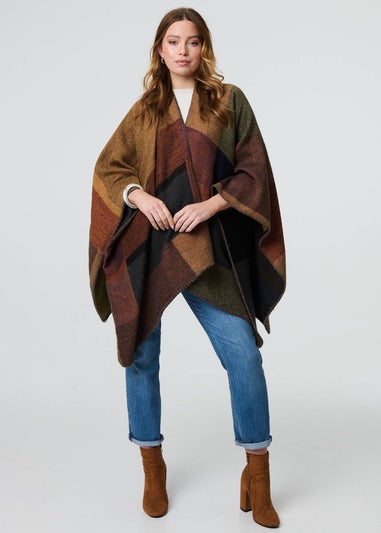 Izabel London Brown Colour Block Relaxed Poncho