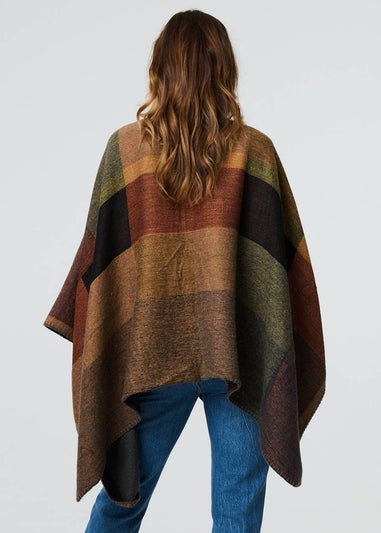 Izabel London Brown Colour Block Relaxed Poncho