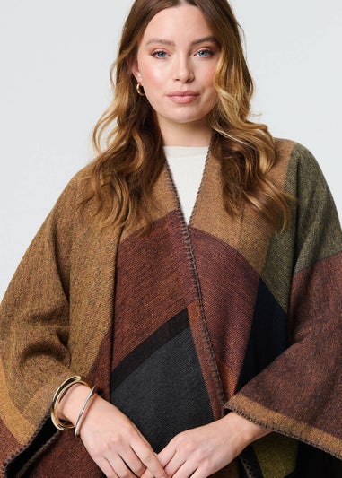 Izabel London Brown Colour Block Relaxed Poncho