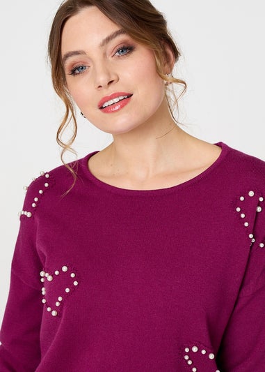 Izabel London Purple Heart Embellished Boat Neck Jumper