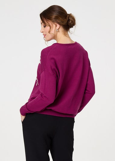 Izabel London Purple Heart Embellished Boat Neck Jumper