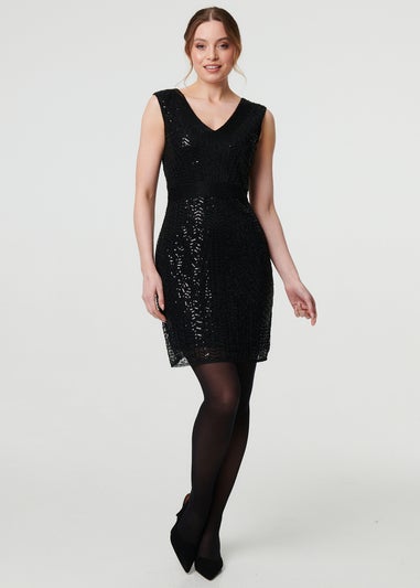 Izabel London Black Sequin Embellished Sleeveless Mini Dress