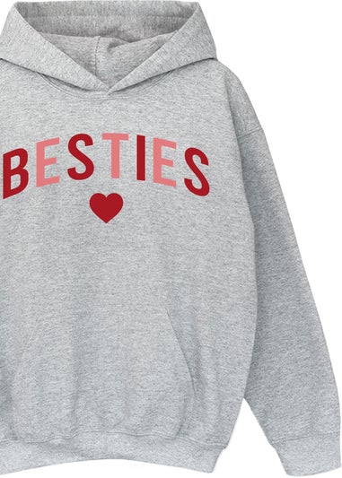 Brands In Valentine's Day Besties Heather Grey Hoodie (3-13 Years)