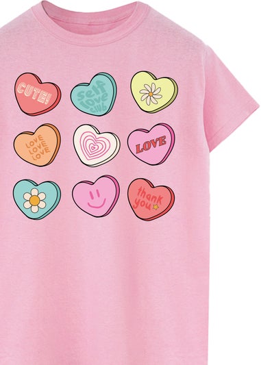 Valentine's Day Candy Hearts Pink Boyfriend Fit T-Shirt