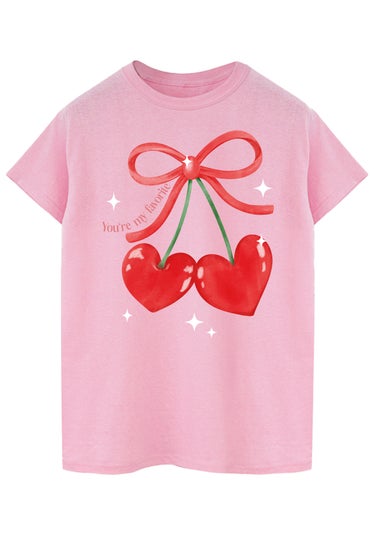 Valentine's Day Cherry Hearts Pink Boyfriend Fit T-Shirt