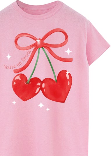 Valentine's Day Cherry Hearts Pink Boyfriend Fit T-Shirt