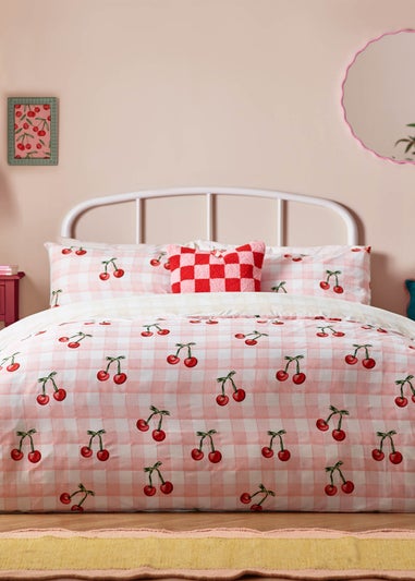 Heya Home Cherry Gingham Printed Duvet Cover Set