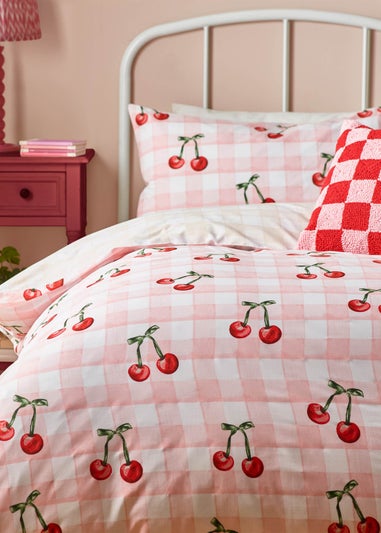 Heya Home Cherry Gingham Printed Duvet Cover Set