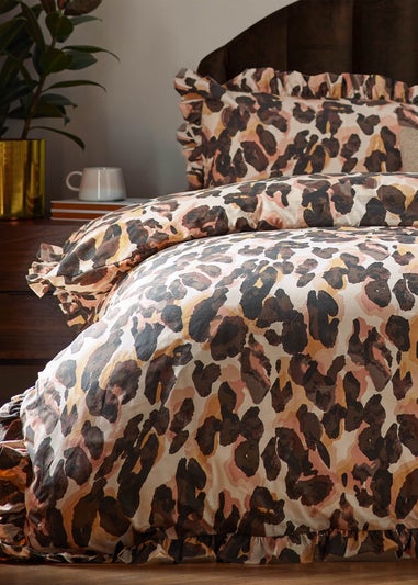 furn. Leopard Printed Frill Trim Duvet Cover Set