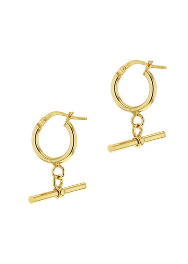 Golden Moments 9ct Yellow Gold Round TBar Hoop Creole Earrings