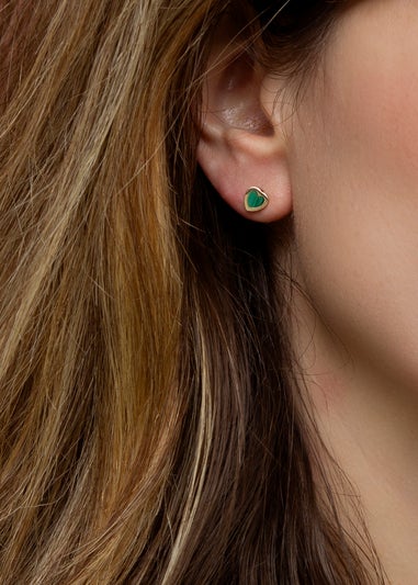 Golden Moments 9ct Yellow Gold Green Heart Stud Earring