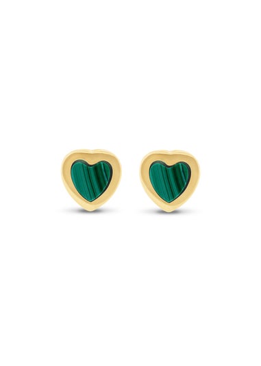 Golden Moments 9ct Yellow Gold Green Heart Stud Earring
