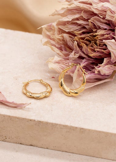 Golden Moments 9ct Yellow Gold Patterned Scallop Edge Creole Earrings