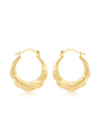 Golden Moments 9ct Yellow Gold Patterned Scallop Edge Creole Earrings