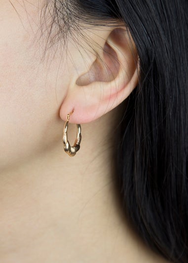 Golden Moments 9ct Yellow Gold Patterned Scallop Edge Creole Earrings