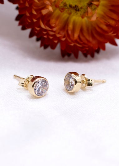 Golden Moments 9ct Yellow Gold CZ Round Stud Earrings