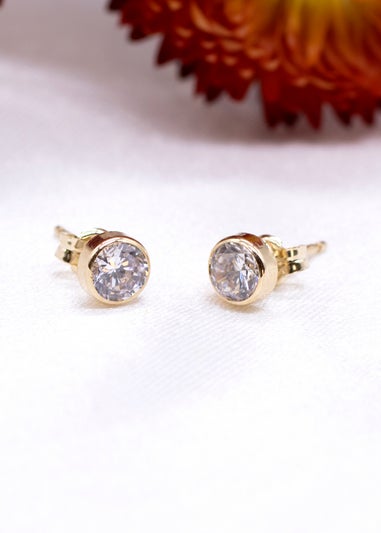 Golden Moments 9ct Yellow Gold CZ Round Stud Earrings