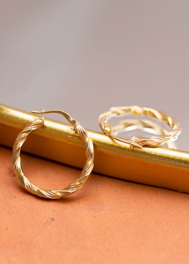 Golden Moments 9ct Yellow Gold Twist-Tube Hoop Creole Earrings