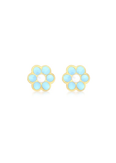 Golden Moments 9ct Yellow Gold Blue Enamel Flower Stud Earrings