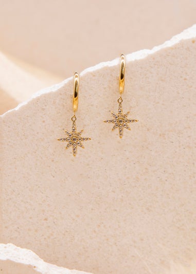 Golden Moments 9ct Yellow Gold CZ North Star Drop Stud Earrings