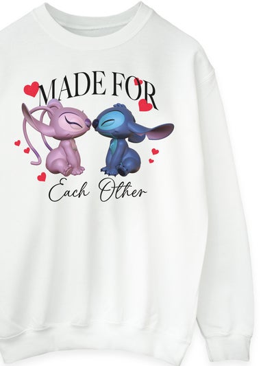 Disney Lilo & Stitch Made For Each Other Women White Sweatshirt