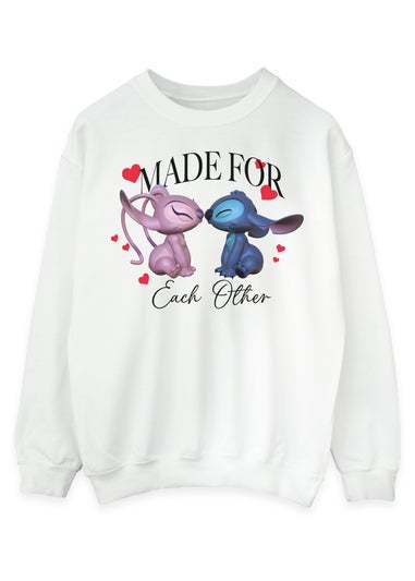 Disney Lilo & Stitch Made For Each Other Women White Sweatshirt